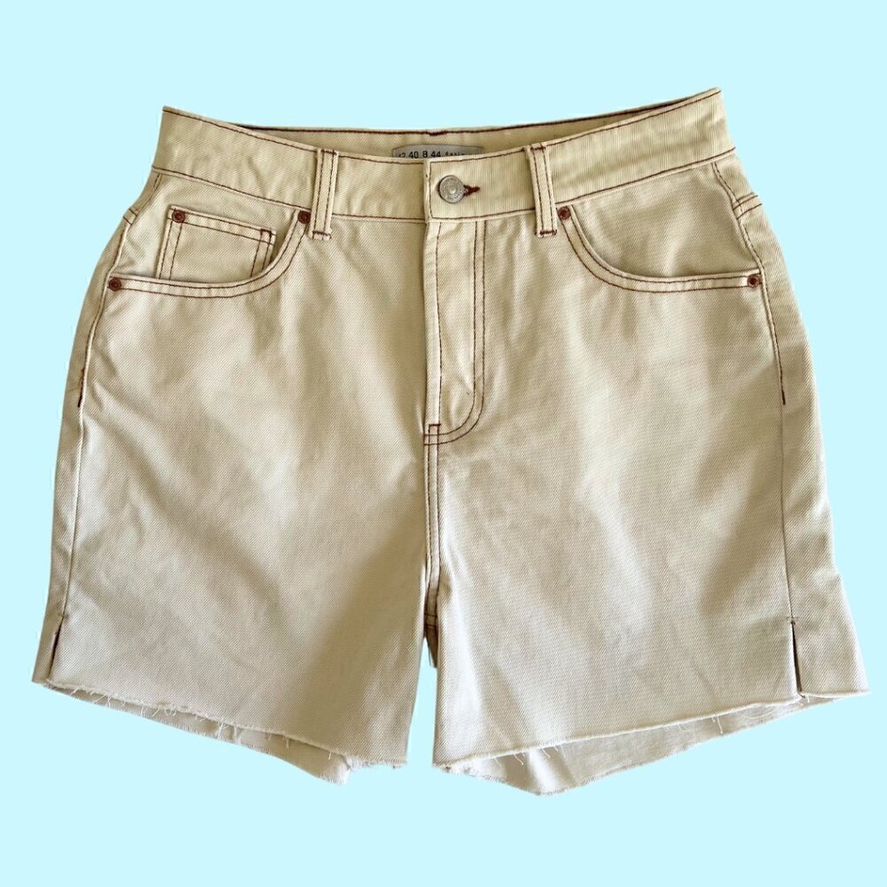 Boyfriend Style Ivory Jean Midi Shorts